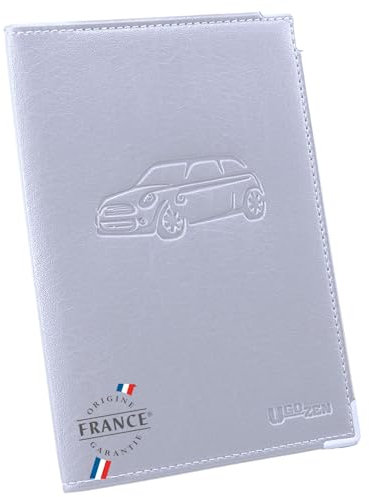 Ugozen Pochette Carte Grise, Accessoire Porte Papier Voiture + Etui de Protection Trensparent (inclu) Fabrication FRANÇAISE - Gris