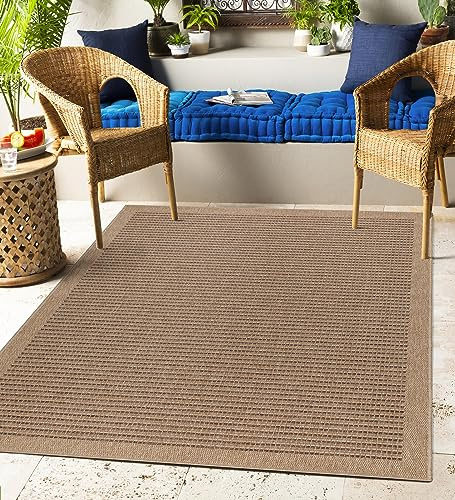 Carpettex Outdoor Teppich Wetterfest 80 x 150 cm Läufer, Sisal & Jute Optik, Natur - Ideal für Balkon, Garten, Terrasse, als Küchenläufer - Teppich Waschbar, Wasserfest, Pflegeleicht, Vintage Design