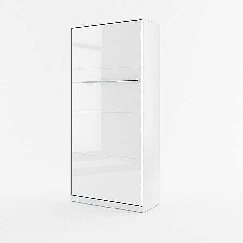 Homlando Lenart Schrankbett - Wandbett Concept Pro CP03 90x200 cm - Schrankklappbett Vertical - Schrank mit integriertem Klappbett - Funktionsbett Weiß Matt/Weiß Glänzend