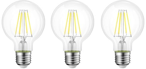 HUAMu LED E27 Lampe, Glühbirne Globe Transparent, 4 Watt (entspricht 40 Watt), 400 Lumen, Kaltweiß, 6500 Kelvin, LED Leuchtmittel, Glühlampe G80, Ø 80mm