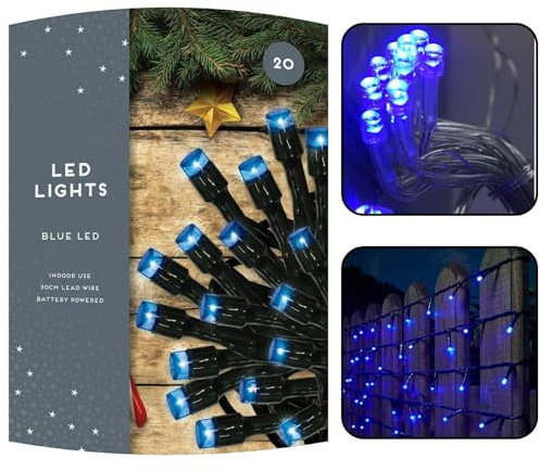 HOVUK 20 LEDs Battery Christmas Lights – 30CM Cable Wire, Blue Theme LED Battery Powered String Lights, Decoration Lightning for Christmas Birthday Valentine Party Indoor