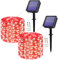 Augone Solar String Lights Outdoor, 2 Pack120LED Solar Fairy Lights Waterproof, 8 Mode Outdoor/Indoor Garden Lights Copper Wire Lighting for Wedding, Patio, Yard, Tree, Christmas (Red)