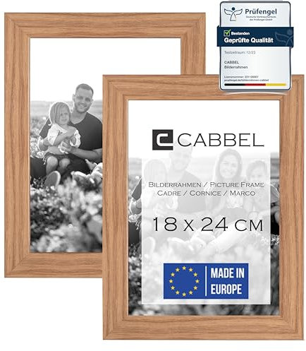 CABBEL Doppelpack (2er Set) Bilderrahmen 18x24 cm, Eiche, stabiles MDF-Holz Rahmen, bruchsicherem Plexi-Glas, zum Aufhängen & Aufstellen, ideal für Fotos/Bilder/Collage