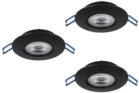 EGLO LED 3er-Set Einbauleuchten Zujar, Einbaustrahler | Deckenstrahler aus Kunststoff in Schwarz, Wand Einbauspots, Deckenspots warmweiß, Ø 8,5