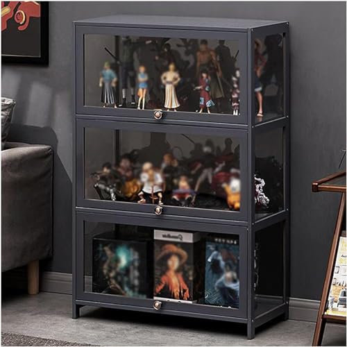 XIAGJAO Grauer Vitrine, Curio-Schrank mit Acryltüren, Figuren und Vitrine aus der Curio-Kollektion, bodenstehend, transparente Vitrine für Wohnzimmer (Größe: 80 cm, Farbe: 3 Etagen)