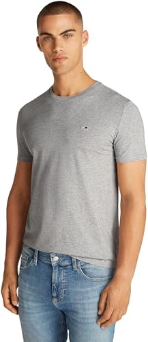 Tommy Jeans Herren T-Shirts Kurzarm Tee Rundhalsausschnitt, Grau (Grey Htr), XS