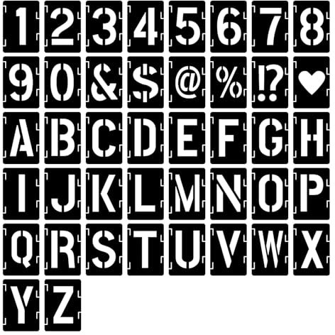 VOSSOT Juego de 42 Plantillas de Letras y Números, 15 cm, Reutilizables, Estilo Vintage, de Plástico