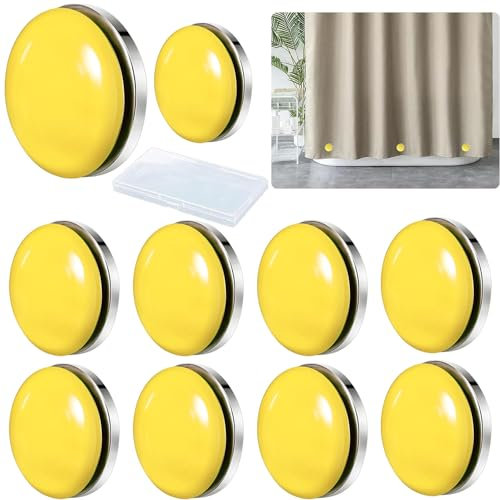 Pesi per tende da doccia, Pesi per tende, Confezione da 10 tende magnetiche rotonde, tende magnetiche rotonde, magneti per tovaglie, con una scatola trasparente (Giallo)
