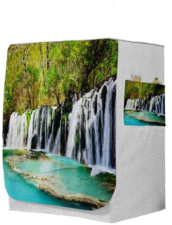 Highdi 3D Housse de Protection pour Machine à Laver, Chargement Frontal Housse à La Poussière avec Ouverture Frontale (Capacité M 8~10kg,Chute d'eau 7)