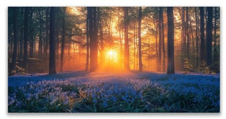 JOSUE Tableau Nature Arbre du coucher du soleil Tableau Salon Sur Toile,Or, bleu Decoration Murale Salle De Bain Bureau Salon Cuisine-50x100cm Sans cadre