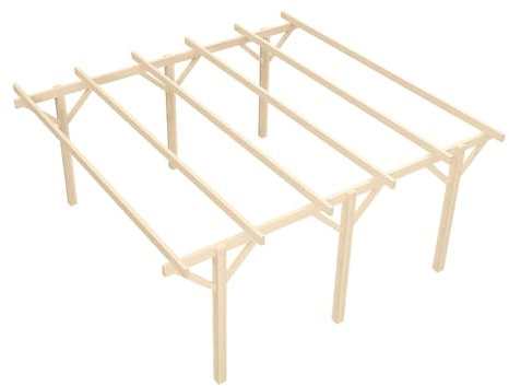 Wood&Play - Carport Überdachung - Einzelcarport aus Holz mit Dacheindeckung - Abstellplatz Holz Pavillon - KVH Holzkammer - Freistehend - 500x525cm - Gerader Stoß - 12x12x215cm