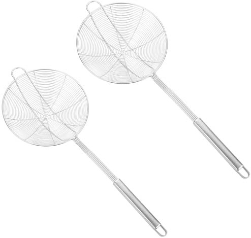 Fyfjur Espumadera Alambre, 2 Piezas Espumadera Araña,Cuchara Skimmer de Alambre de Acero Inoxidable 304 de Cocina de con Mango para Olla Caliente, Freír, Fideos y Filtrado de Aceite