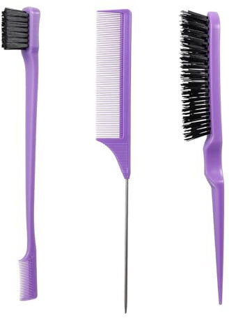 3 Piezas Kit Peine Peinar Cabello, Cepillo Cardar Pelo, Peine de Cola con Punta, Cepillo de Doble Borde Peine, Cepillos de Peinar, para el Hogar, Salones, Peluqueros, Morado