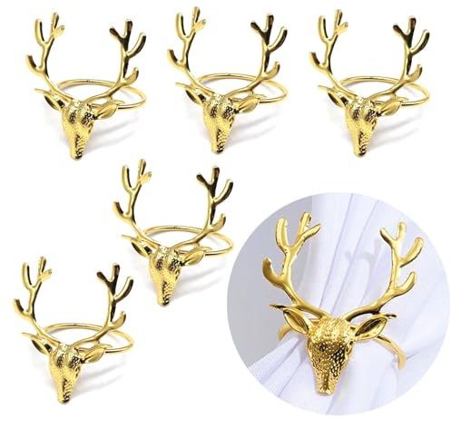 WELLYUK Serviettenringe Hirsch 6er Set Serviettenschnallen Serviettenhalter für Abendessen, Weihnachtsfeiern, Hochzeit, Dinnerparty, Esstischdekorationen, Gold