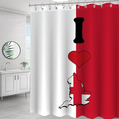 Yelolyio Duschvorhang mit englischer Aufschrift I Love My Country mit 12 Haken, England-Flagge, wasserdicht, knitterfrei, Duschvorhang für Badezimmer, Badewannen, Polyester, 183 x 198 cm