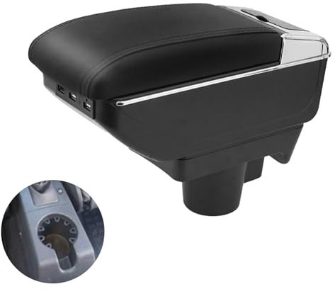 Auto Armlehne Box Kompatibel mit Opel/Vauxhall Astra H 2004-2009 Mittelarmlehne mit 7 USB Doppelschicht Aufbewahrungsbox Schwarzes Leder