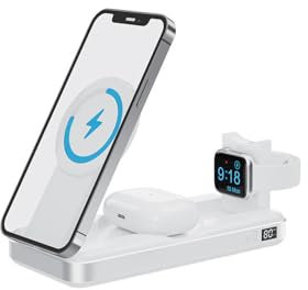 Forever Magnetische Powerbank 10000mAh Weiß - 3in1 Power bank Magnetisch mit USB-C - Drahtloses Laden 15W und USB-C Schnellladefunktion 20W - Kabellose Powerbank für iPhone und kompatible Geräte