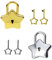 Lot de 2 cadenas avec clés en forme d'étoile pour sac à main, armoire, boîte - Doré + argent