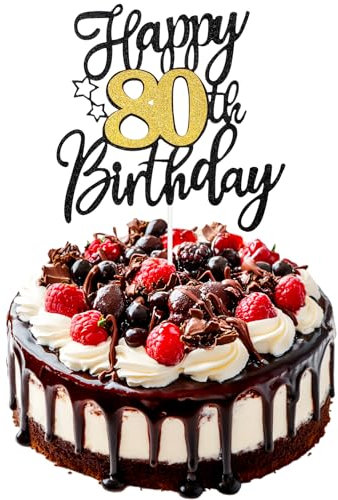 Nogeqi Kuchendeko 80 Geburtstag Deko Glitzer, Hello 80 Tortendeko Geburtstag, Kuchen Deko Cake Topper Schwarz Gold Zweiseitiger Tortenaufsatz Set Happy 80th Birthday Party Dekoration