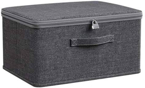 Onperpoe Abschließbare Box Faltbare Aufbewahrungbox mit Deckel Faltbare Organizer Box Aufbewahrungsboxen mit Zahlenschloss Aufbewahrungskorb für Kleiderschrank oder unter dem Bett Grau (40x30x21cm)