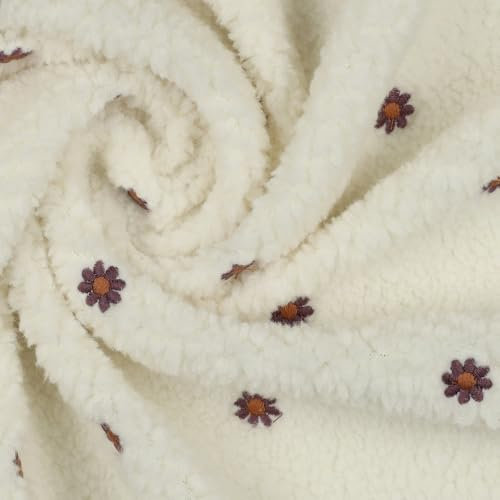 Teddy Teddystoff | Teddyplüsch | mit Stickerei | Flowers | 3 Farben | ab 50x145cm (ecru)