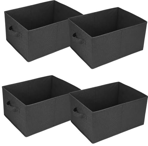 JAKAGO Foldable Wardrobe Storage Boxes 4 Pack, Superior Fabric Wardrobe Storage Organiser 39 x 29 x 20 cm, Clothes Drawers Organiser for Clothes Shirts Pants Towels Toys (Black)