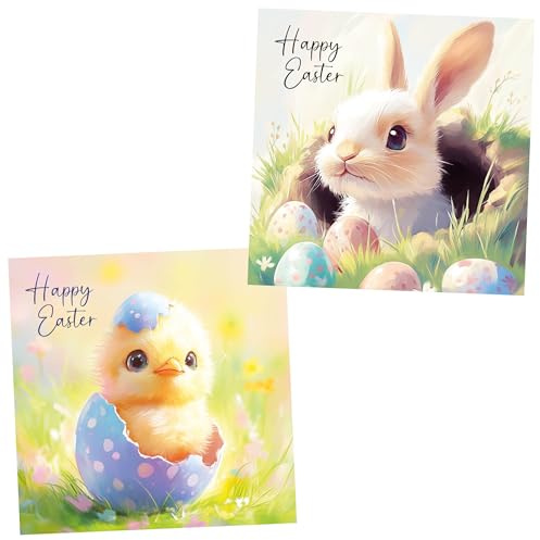 Osterkarten 10 Stück Jedes Multipack enthält 2 verschiedene Osterküken und Hasen-Designs. Umweltfreundliche, recycelbare, plastikfreie Karten, Umschläge und Schachtel. Innen blanko.
