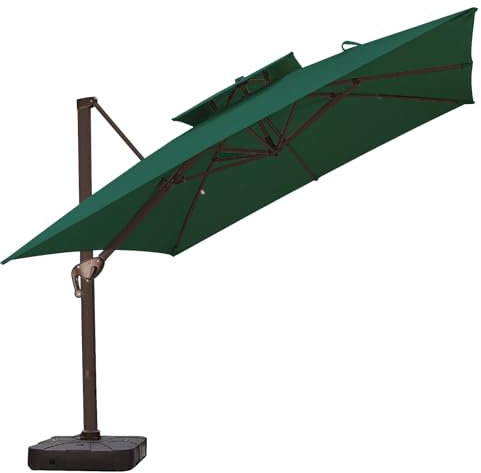 2.5 X 2.5M Square Garden Cantilever Parasol with Waterproof Cover, Large Cantilever Offset Patio Roman Umbrella with Tilt, 360° Rotation, Cross Base, Crank Handle, Overhanging Sun Shade, Dark Green