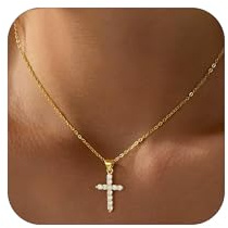 Fimhut Kreuz-Halskette für Damen, Trendig – Zierliche, 18 Karat Echte, Vergoldete Minimalistische Kreuz-Halskette, läuft Nicht An, Wasserdicht, Niedlich, Einfach, Geschenke Für Frauen