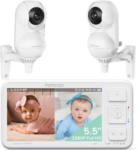 momcozy BM03 Vigilabebes con 2 Camara sin WiFi, Alcance de 500m, 5.5 1080P | Monitor Bebe con conección sin WiFi, 5800mAh batería de 120 horas, visión nocturna, audio bidireccional, VOX, grabación local