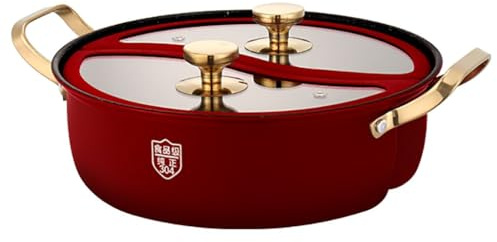 304 Stainless Steel Dual Sided Hotpot with Divider, Non-Stick Double Flavor Cookware for Induction and Gas Stoves