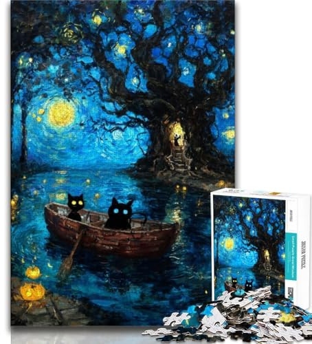 Puzzle für Erwachsene und Jugendliche 1000 Teile Black Cat Art 1000-teiliges Puzzle anspruchsvolles Spiel Geschenke für die ganze Familie 75x50cm