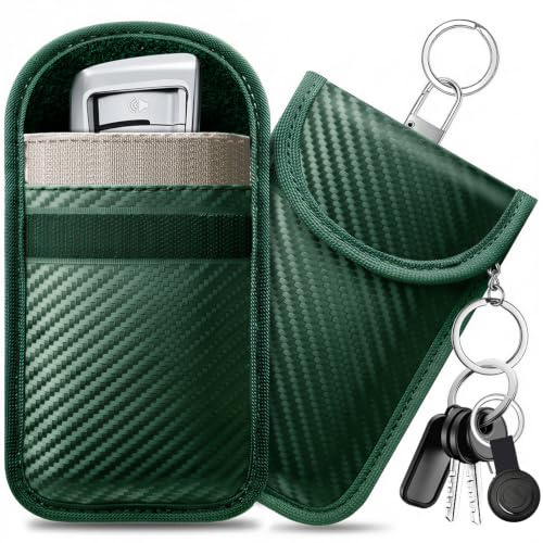 caslord 2 Borse Keyless Go Protection Chiave per Auto | Protettiva Keyless Go in Pelle | con 4 portachiavi | RFID Blocker Portachiavi | M 14 x 9 cm | Verde