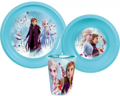Disney Die Eiskönigin Kinder Geschirr-Set 3-teilig – Teller 20 cm, Schüssel 15 cm & Becher 260 ml – Elsa & Anna Motiv