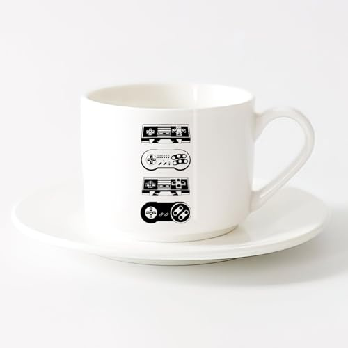 Stilvolle Tee- und Kaffeetassen Gamer Video Gadgets Joysticks Spielzimmer （6oz/175ml） Perfekt für Küche, Restaurant & Café, tolle Geschenkidee Teeservice mit Tasse und Untertasse (weiß)