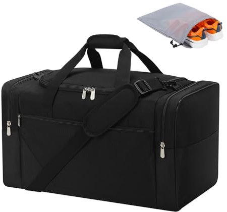 LONALIA 45L Reisetasche, Nassfach und Schuhfach, 21 Zoll, Schwarz | Mehrere Fächer, wasserabweisend, langlebige Reisetasche für Wochenende, Übernachtung, Sport, Training