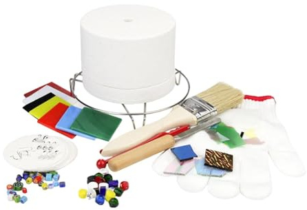 F Fityle Professional Small Microwave Kiln for Fusing Glass Melting DIY Glass Jewelry (Kiln with 13 Accessories)
