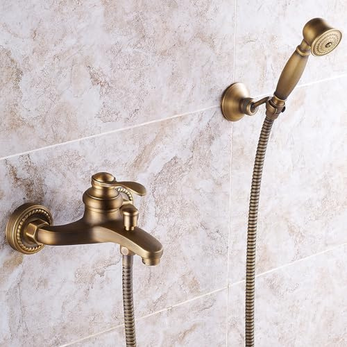 XJTNLB Grifo de Ducha Monomando Grifo Antiguo de Pared para La Bañera Griferia Ducha Vintage Cobre-A