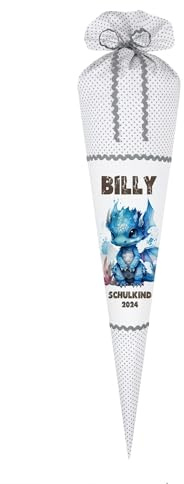 Manufaktur Liebevoll Schultüte Junge Einschulungstüte Mädchen Name personalisiert Stoff Schultüte Kinder Zuckertüte Schulkind 2026 I (Drache blau)