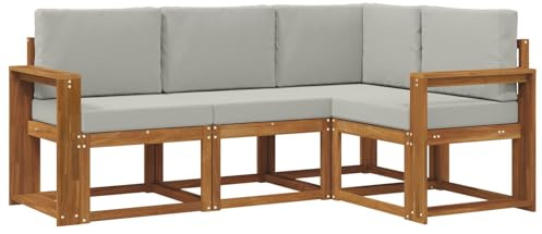 vidaXL Outdoor-Sofagarnitur mit Kissen 4 pcs Natürlich und Hellgrau, Outdoor Sofa, modernes Eckmöbel, Garten Lounge, langlebige Patio-Sitzgelegenheiten, Komfortables Terrassen-Set Wohnzimmer