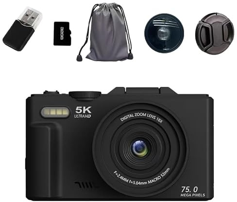 Korons Appareil Photo Numérique 5K, 75 MP capteur, 18x Zoom, 3 Pouces écran Flip, Wi - FI, pour Voyage