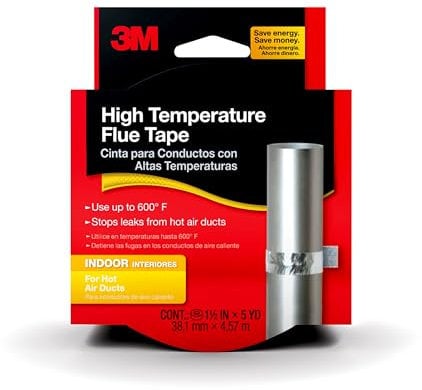 3M High Temperature Flue Tape, High Heat Sealing Tape up to 600 degrees, 1.5' in x 15 ft Roll, Stops leaks from hot air ducts, Made in the USA, Silver (2113NA)