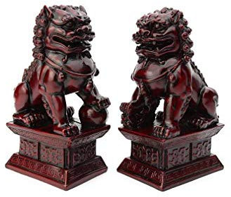 lachineuse - Statuettes Lions Fo Rouges - 2 Figurines Chiens Fu - 17 x 10 x 6,5 cm - Déco Chinoise Asiatique - Décoration Feng Shui pour Maison, Bureau, Intérieur - Idée Cadeau Chine Asie