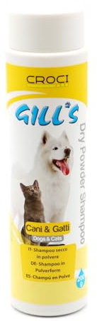 Croci Gill'S - Champú Seco En Polvo Para Perros Y Gatos, Desengrasa El Pelaje Sin Aclarado Y Sin Agua, 200G