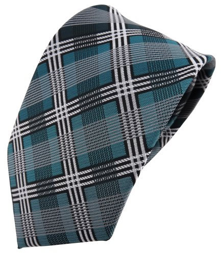 TigerTie Designer Krawatte türkis silber grau schwarz kariert - Schlips Tie