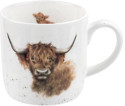 Portmeirion Home & Gifts Wrendale Highland Coo (Cow) Single Mug, Bone China, Multi-Colour, 1 Count (Pack of 1), 350 grams