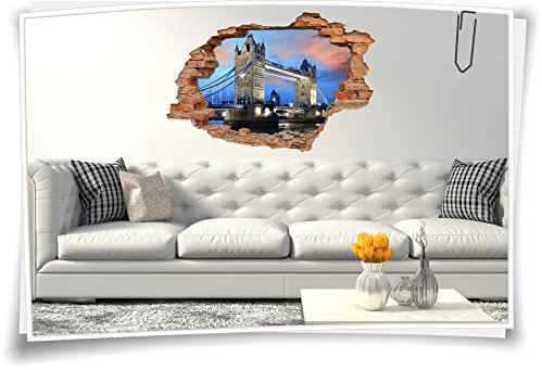 3D Wanddurchbruch Wandbild Wandaufkleber Sticker UK London Tower Bridge, 120x80cm