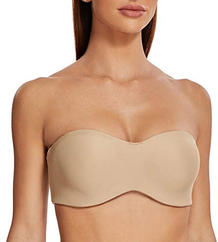 MELENECA Women's Strapless Minimizer Multiway for Large Bust Unlined Seemless Underwire Bandeau Bra Beige 34DD