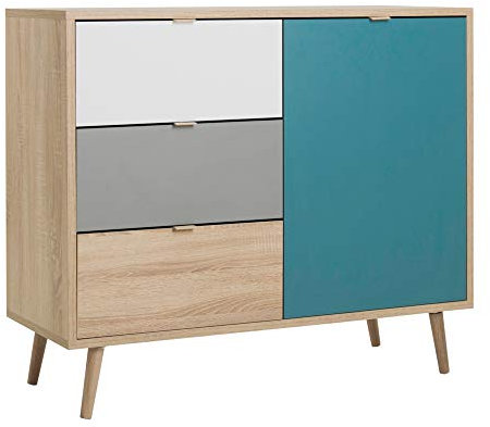 Newfurn Kommode Tricolor Sonoma Eiche Sideboard Modern - 103x87x40 cm (BxHxT) - Highboard Anrichte Skandinavisches Design - [Jona.one] Wohnzimmer Schlafzimmer Flur Esszimmer