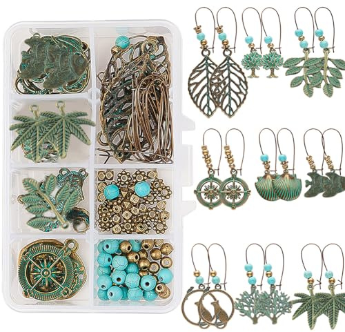 SUNNYCLUE 1 Box DIY 9 Paar Bohemian Vintage Türkis Ohrringe Set Boho Chic Schmuckherstellung Kit Baum des Lebens Charms Hohl Anhänger für Frauen Mädchen Anfänger